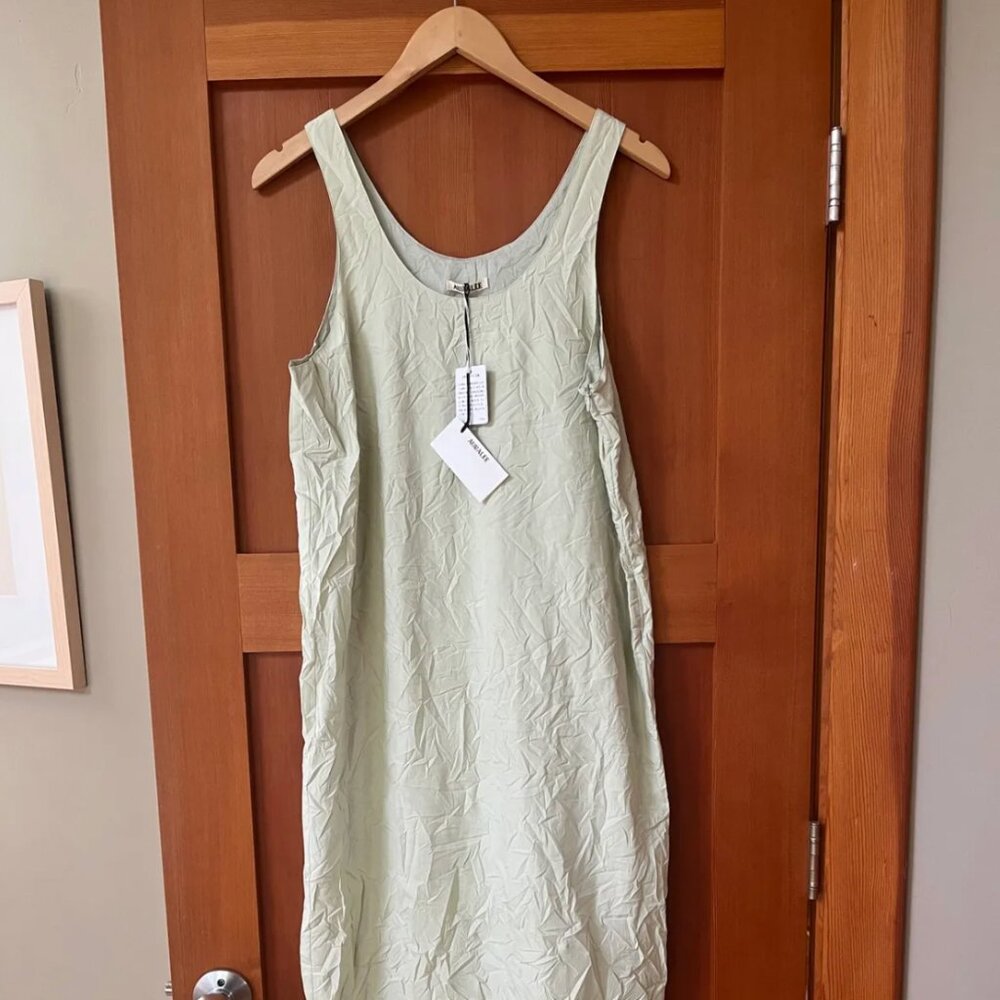 Auralee Wrinkled Twill Dress in Light Green - Picture 2 of 4